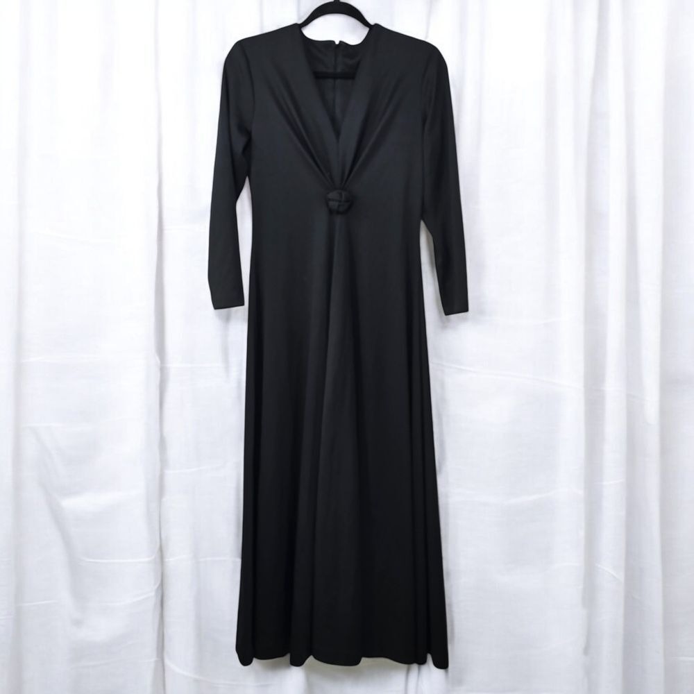 Vintage Black Draped Evening Dress Knotted Detail Size 12 Maxi Party Gothic Core